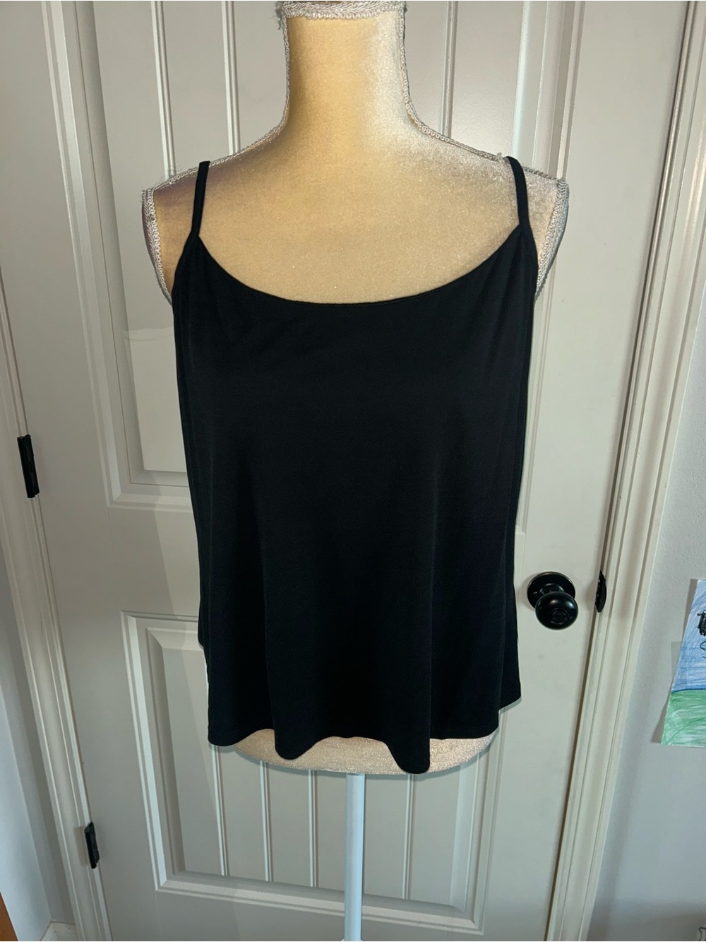 NEW Eileen Fisher Black Silk Camisole with Slim Straps Built in Bra Sz L